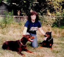 Linda Werlein with Degen von Asgard and his daughter Walkure von Asgard, 1984.