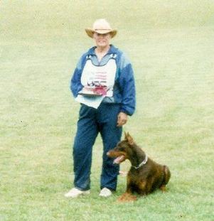 Linda Werlein, here with a Dobermann, is Von Asgard's certified trained & decoy.